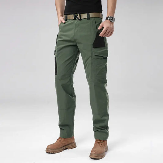 4-pack men’s solid-color tactical cargo pants featuring multiple pockets and zip closures; durable outdoor training pants available in various colors, suitable for fishing, outdoor activities, work, hiking, camping, and more, ideal for spring and autumn w
