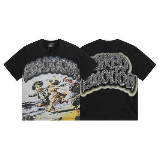 MIXED EMOTION Diamond Angel Graphic Tee, Vintage Cotton T-Shirt for Streetwear, Oversized T-Shirts Tee Y2K Hip Hop Summer Short Sleeve Top