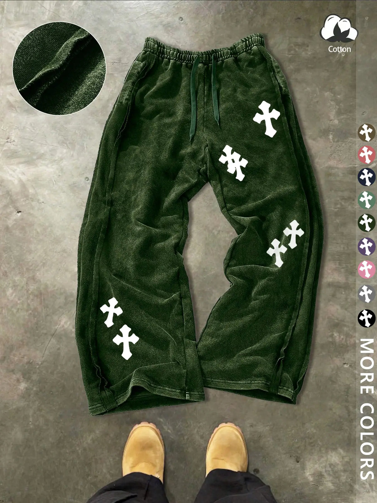 Unisex Street Style Cross Pattern Washed Sweatpants, Loose-Fit, Drawstring Waist, Cotton Fabric, Y2K Trousers, Ideal Gift, Streetwear, Casual Fashion Bottoms