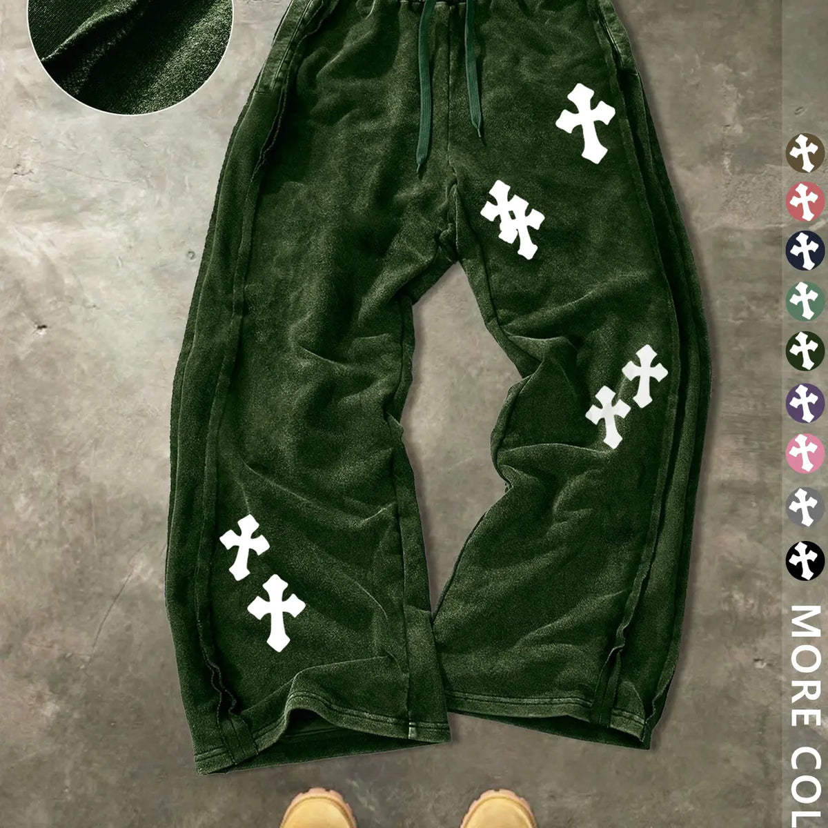 Unisex Street Style Cross Pattern Washed Sweatpants, Loose-Fit, Drawstring Waist, Cotton Fabric, Y2K Trousers, Ideal Gift, Streetwear, Casual Fashion Bottoms