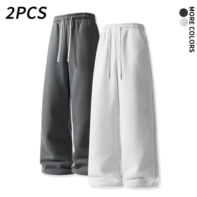 SPEEALER Men’s 2-Pack Warm Fleece Wide-Leg Pants - Personalized Stylish Menswear, Loose Sports Pants, Winter Casual Streetwear Essential Bottoms