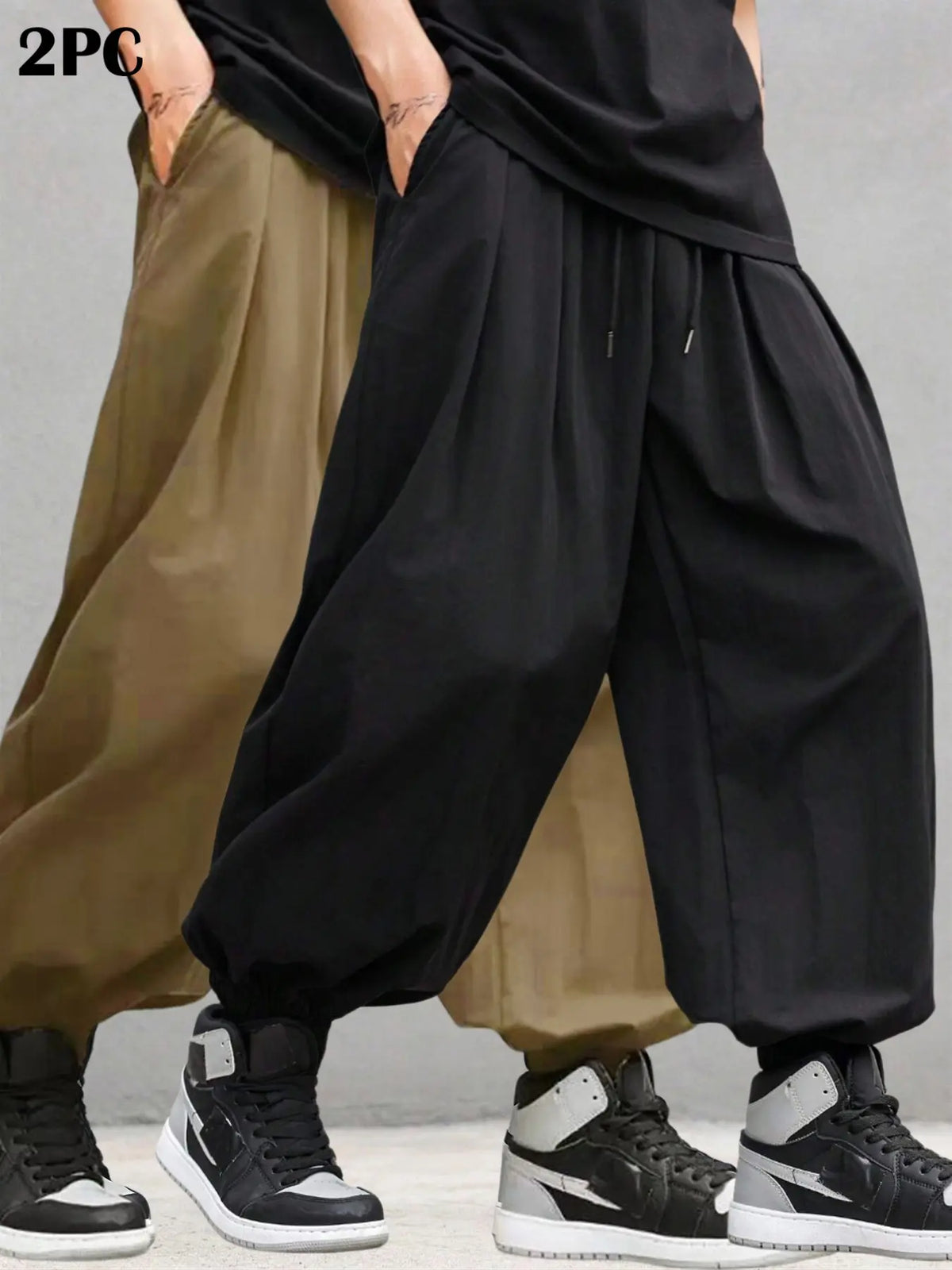 Men's Plain Waist Pants, Loose Fitting Drawstring, Loose Oversized Casual Comfy Breathable Pocket Jogger Pants for Spring & Fall, Fashion Men's Bottoms for Daily Wear