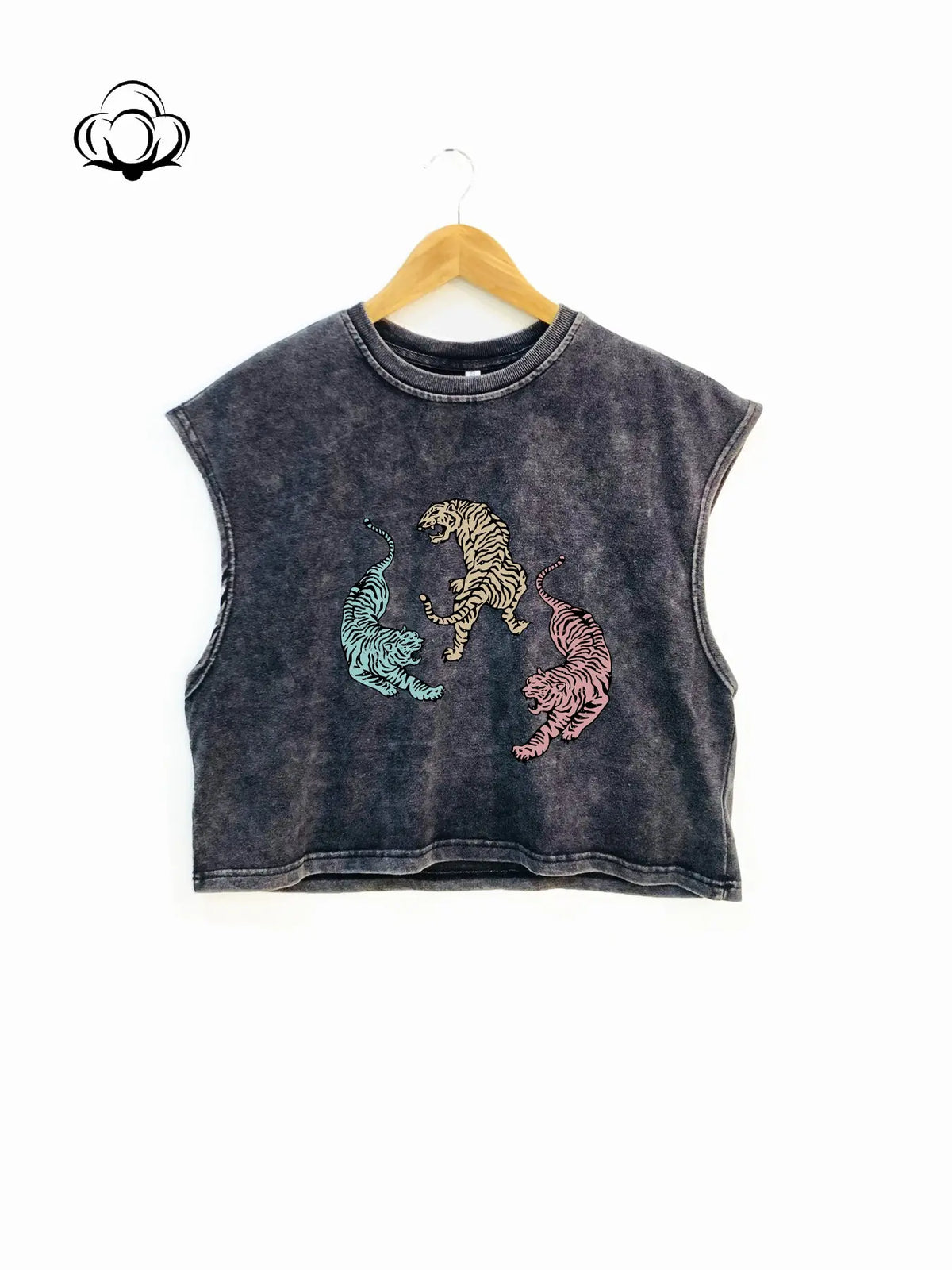 Fashion Tiger Print Cotton Vest, Loose-Fit Round Neck Sleeveless Top, Breathable Summer Essential, Street Style, All-Season Wear, Graphic Sleeveless Vest