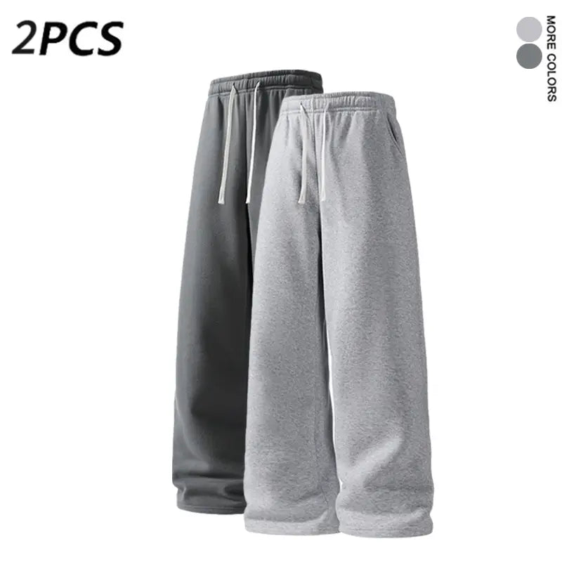 SPEEALER Men’s 2-Pack Warm Fleece Wide-Leg Pants - Personalized Stylish Menswear, Loose Sports Pants, Winter Casual Streetwear Essential Bottoms