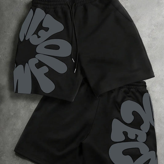 Men's Summer Loose-Fit Letter Print Daily Casual Shorts, American Street Style Sporty Five-Quarter Pants, Casual Clothing for Men, Summer Fashion Shorts