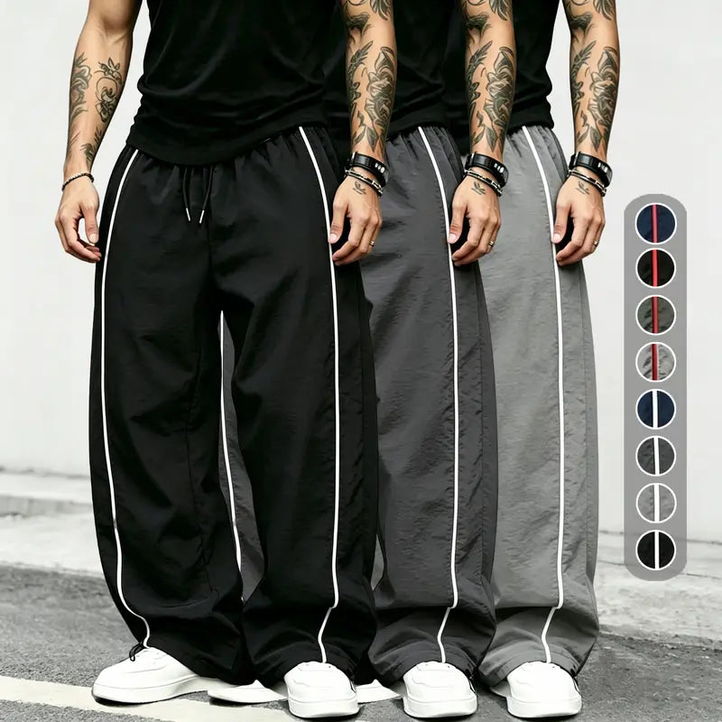 spring, summer, autumn Speed Drying Striped Sports Pants for Men, High Street, Drawstring, Leg Tight, Loose, Casual, Versatile Sports Pants