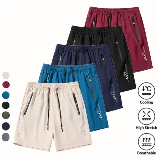 SpringStatements Menswear Men's 5-Pack Knitting 3-Quarter Activewear Shorts - Tropical Beige, Breathable, Comfortable, Secure Zipper Pockets, Above the Knee, Father's Day Gifts