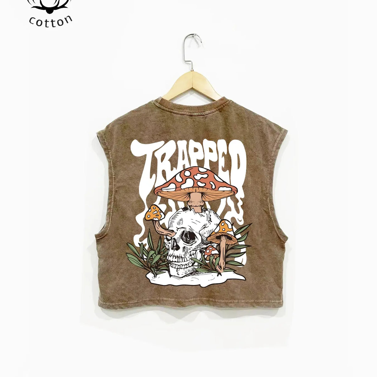 Autumn Winter Loose-Fit Oversized Skull Mushroom Graphic Print Sleeveless Soft Cotton Knit Fashion Vest Top, Casual Street Style Round Neck Design, Perfect Daily Wear & Layering Piece