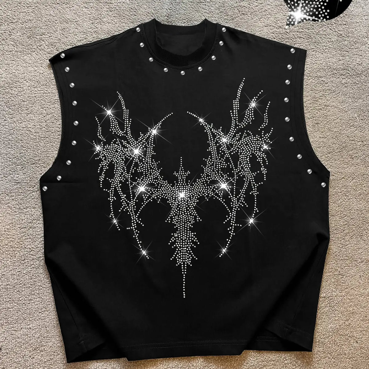 Men's Casual Vest with Thorns Wings Rhinestone Print Design, Comfortable and Durable, Regular Fit, Suitable for All Ages