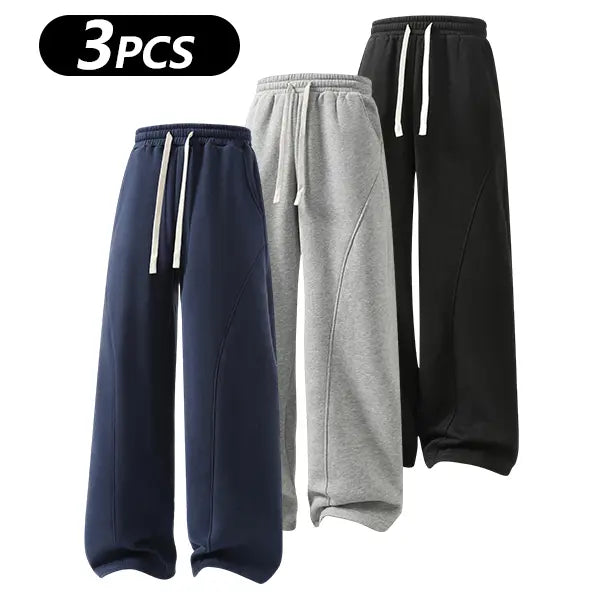 summervibes Men's Solid-Color Drawstring Pants with Curved Blade Design—relaxed fit suitable for all seasons. Street-style men's trousers perfect for everyday wear and layering. Menswear Beige daily wear pant