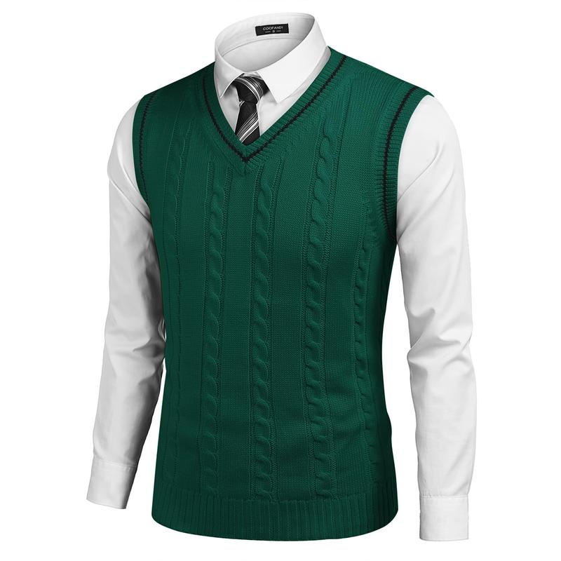 COOFANDY Men's Sweater Vest V Neck Slim Fit Casual Sleeveless Twisted Knitted Pullover Sweater