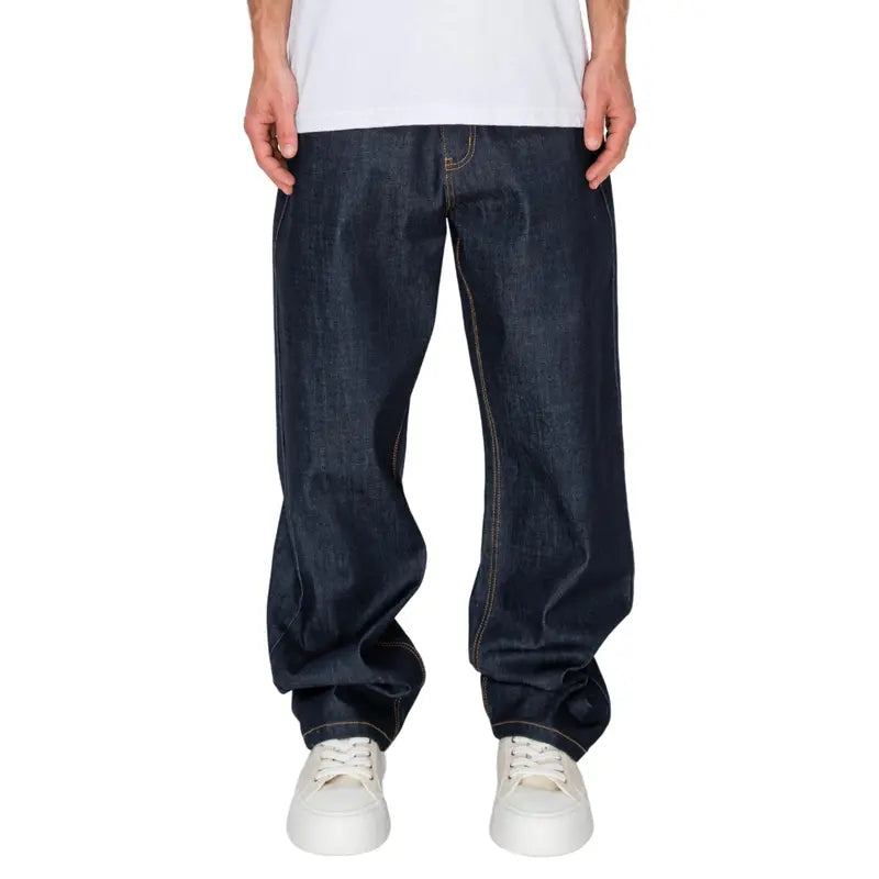 VICTORIOUS TERRA Men's Baggy Fit Raw Denim Jeans, 5-Pocket Streetwear Style in Breathable Stretch Cotton, Fabric, Soft, Stylish, Casual, Classic, Menswear, Hem