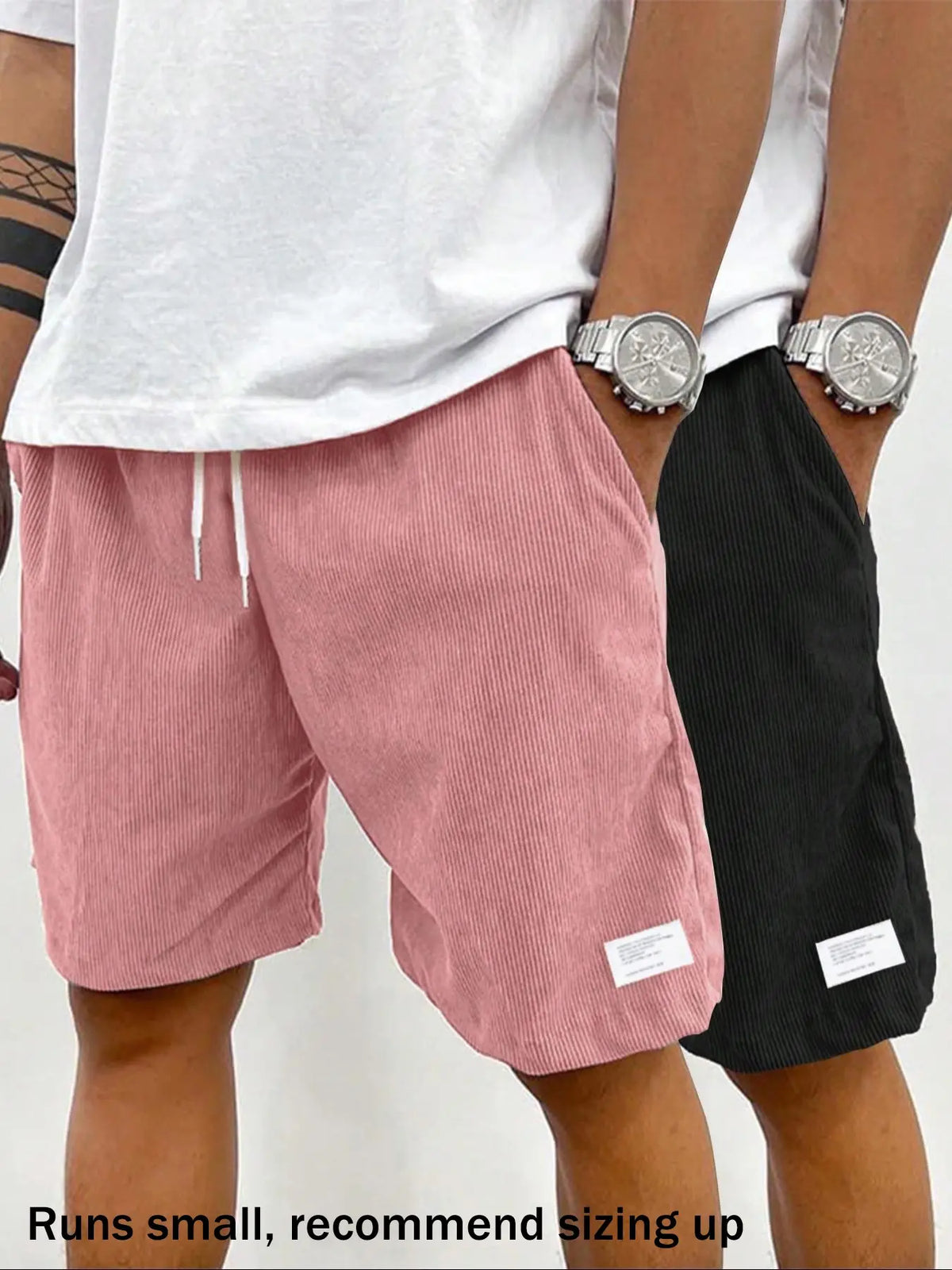 Men's Solid Patched Drawstring Waist Shorts, Menswear Regular Fit Casual Pocket Elastic Waist Shorts for Summer, Men's Bottoms for Daily Wear, Drawstrings Shorts