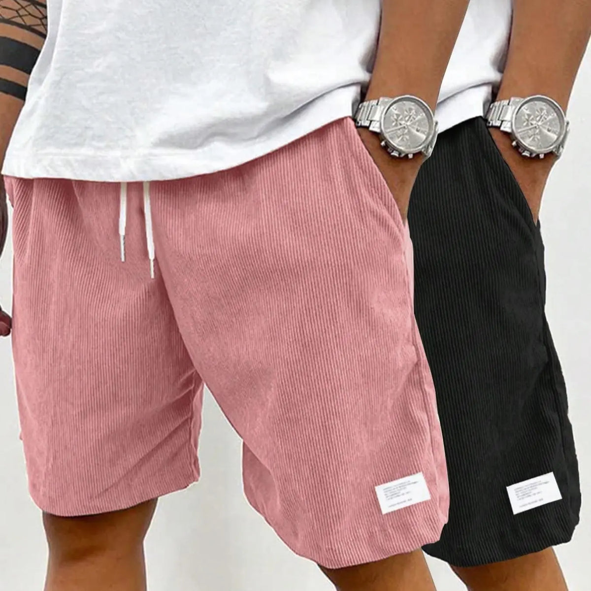 Men's Solid Patched Drawstring Waist Shorts, Menswear Regular Fit Casual Pocket Elastic Waist Shorts for Summer, Men's Bottoms for Daily Wear, Drawstrings Shorts