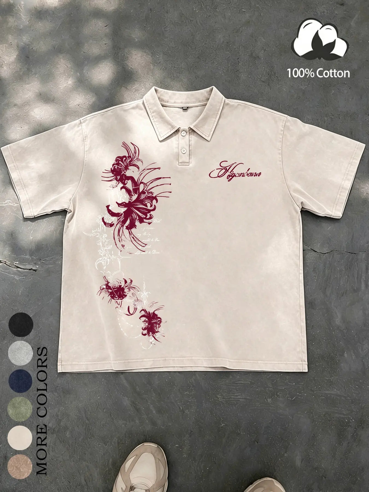 Unisex 100% Cotton Washed Vintage Spider Lily Print Oversized T-Shirt | Y2K Dark Gothic High Street American Retro Streetwear Top