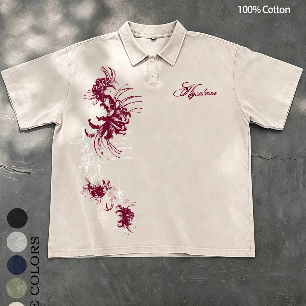 Unisex 100% Cotton Washed Vintage Spider Lily Print Oversized T-Shirt | Y2K Dark Gothic High Street American Retro Streetwear Top