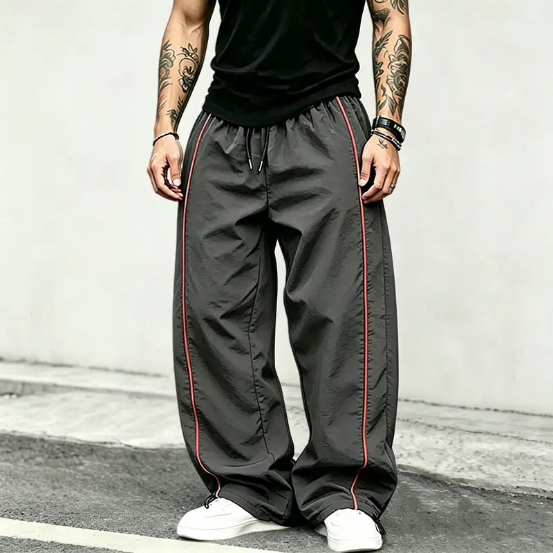 spring, summer, autumn Speed Drying Striped Sports Pants for Men, High Street, Drawstring, Leg Tight, Loose, Casual, Versatile Sports Pants