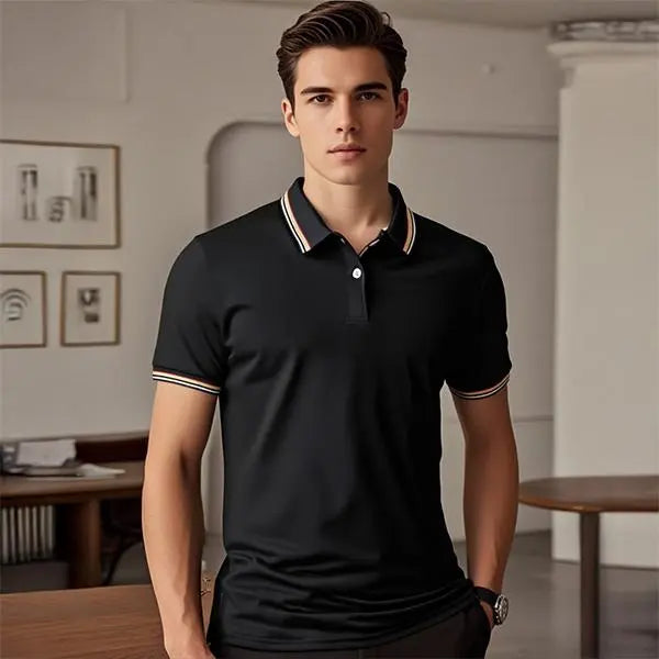 3-pack men's polo shirts with striped collar and cuffs, available in multiple color combinations, perfect for business and casual wear
