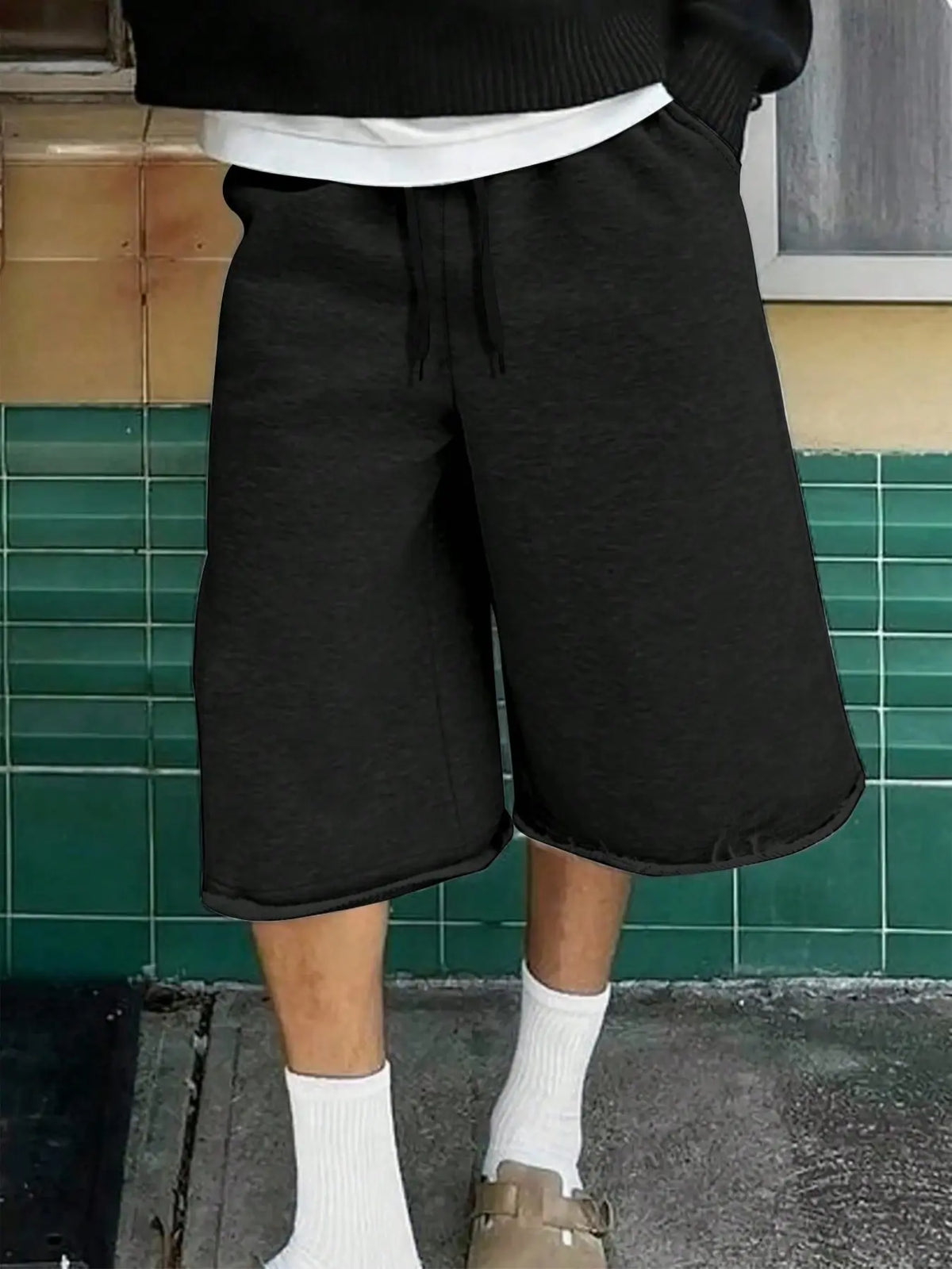 Men's Casual 7-Inch Shorts, Loose, Spring/Summer, Sporty Style, Knit Fabric Suitable For Campus, Skateboarding, Outfit, Pockets