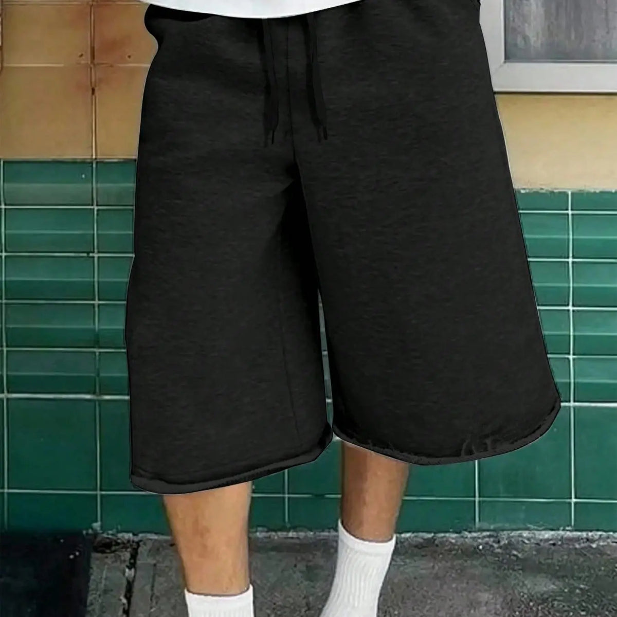 Men's Casual 7-Inch Shorts, Loose, Spring/Summer, Sporty Style, Knit Fabric Suitable For Campus, Skateboarding, Outfit, Pockets