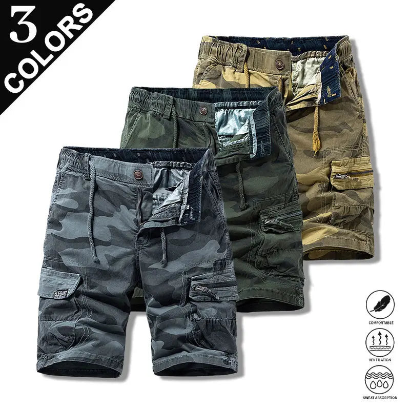 Clean Gent men’s classic camouflage cargo shorts—stylish, high-end design with multiple pockets for practicality; suitable for outdoor sports and waiting-in-line dates; a perfect gift choice.