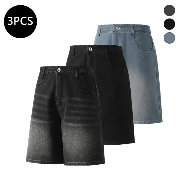 5-Pack Men’s Summer Knee-Length Denim Shorts — Trendy High-Street/Streetwear Athletic Casual Loose Fit, Ideal for Fitness and Running