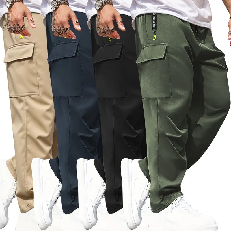 Men's High-Waisted Camouflage Cargo Pants - Slim-Fitted Cut Activewear with Zipper Pockets, Synthetic Fabric for Casual Wear, Workouts