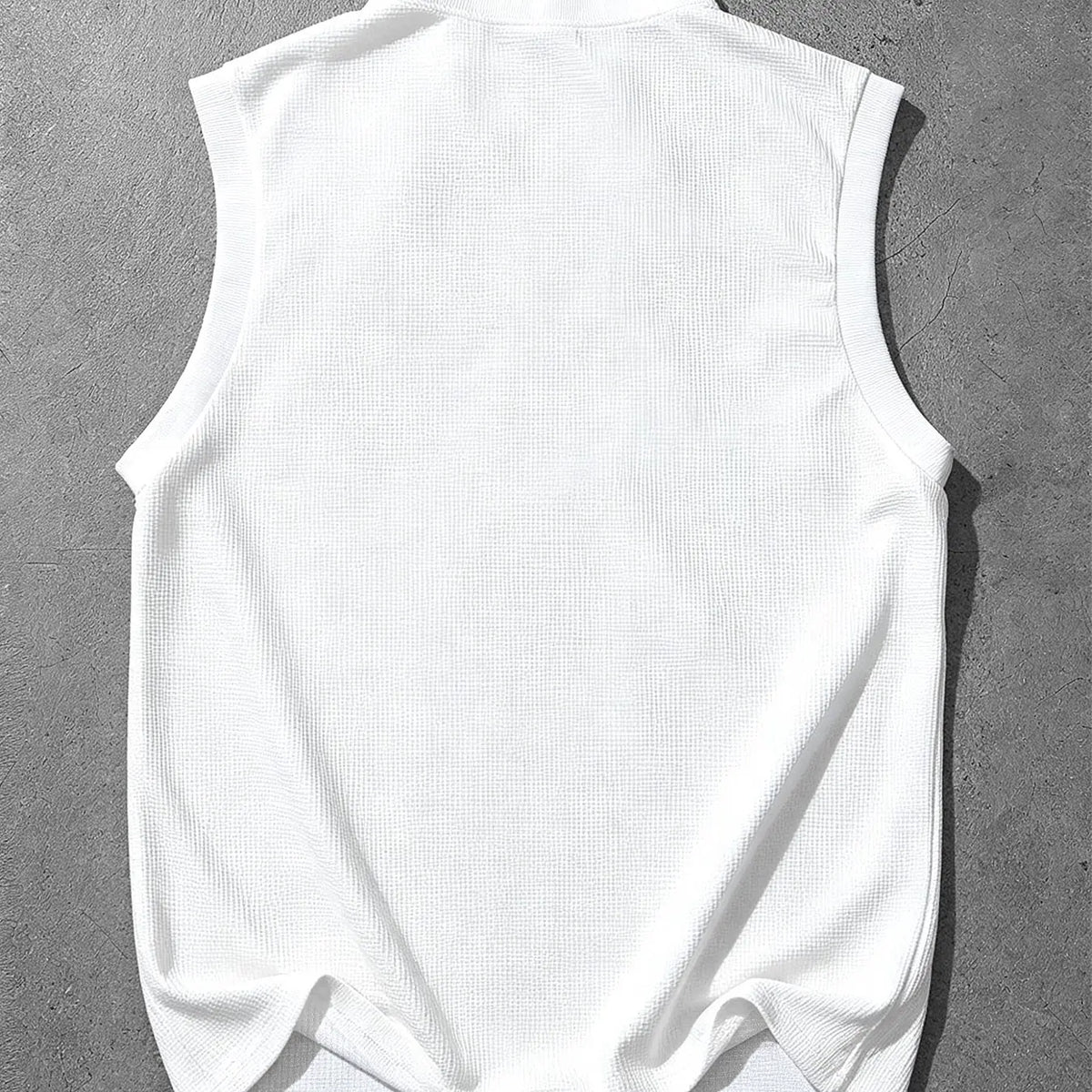 Unisex Waffle Texture Sleeveless Top, Asymmetrical Lapel Small Stand Collar, Slim Fit Simple Casual Vest, Pure Color Design, Tight Vest Top