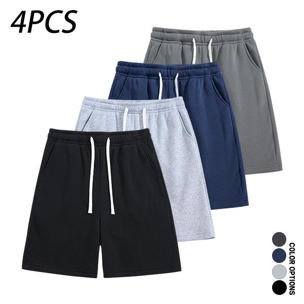 Pack of 4 men’s casual shorts featuring a drawstring waist; skin-friendly, breathable, and versatile. Summer loose fit for everyday wear, leisure, sports, and fitness.summervibes