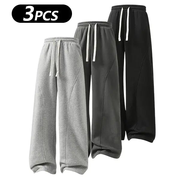 summervibes Men's Solid-Color Drawstring Pants with Curved Blade Design—relaxed fit suitable for all seasons. Street-style men's trousers perfect for everyday wear and layering. Menswear Beige daily wear pant