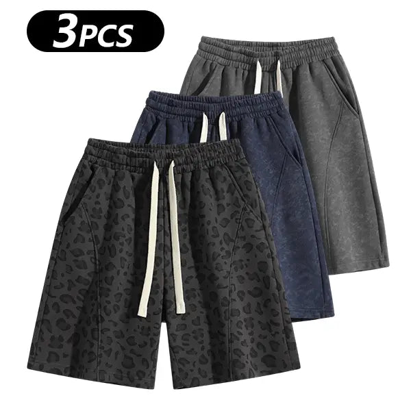Men's Cotton Blend Sweat Shorts Casual Athletic Lounge, Loose Fit Drawstring with Pockets, Leopard Print Acid Wash, for Summer Workouts, Streetwear & Gym-to-Lounge