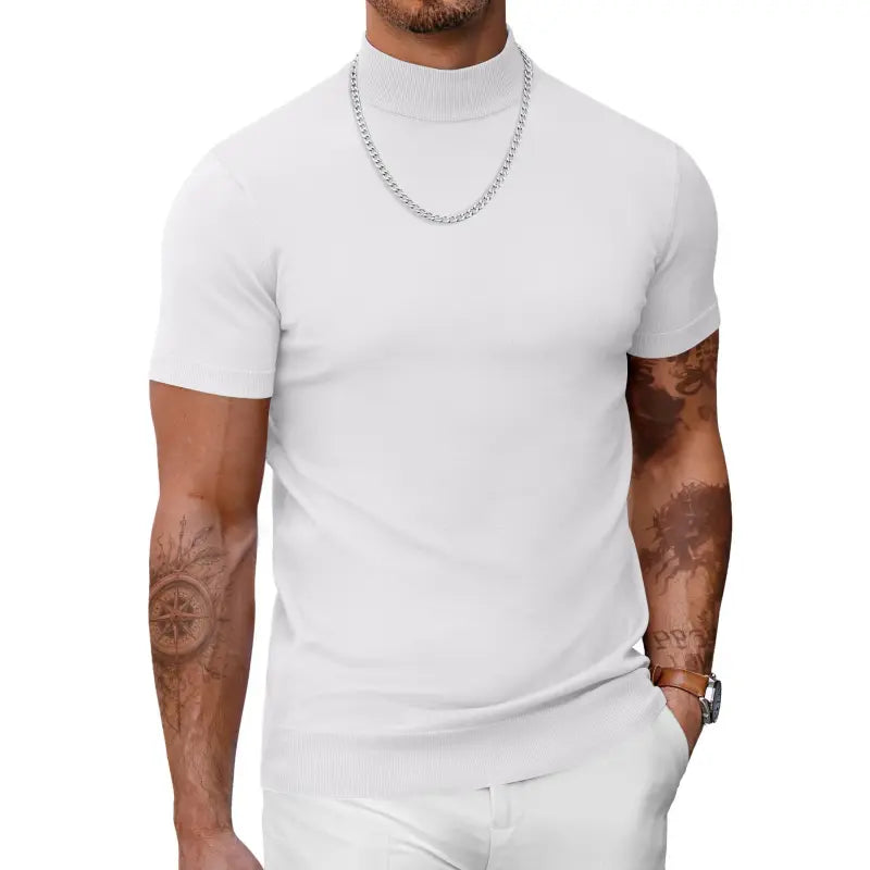 COOFANDY Men's Mock Turtleneck Sweater Short Sleeve Casual Basic Tops Ribbed Knit Pullover Solid Tee