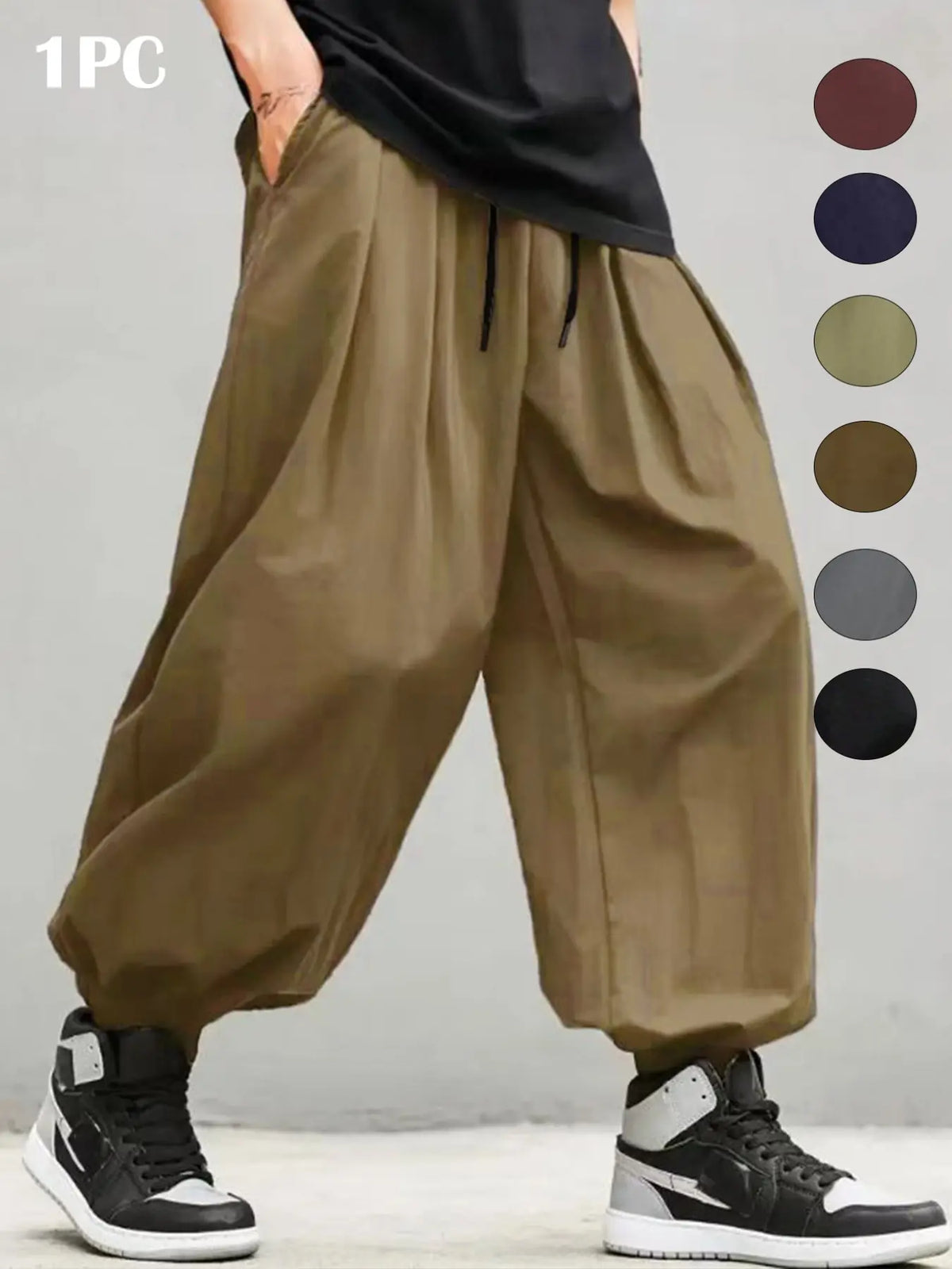 Men's Plain Waist Pants, Loose Fitting Drawstring, Loose Oversized Casual Comfy Breathable Pocket Jogger Pants for Spring & Fall, Fashion Men's Bottoms for Daily Wear