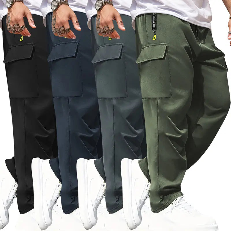 Men's High-Waisted Camouflage Cargo Pants - Slim-Fitted Cut Activewear with Zipper Pockets, Synthetic Fabric for Casual Wear, Workouts