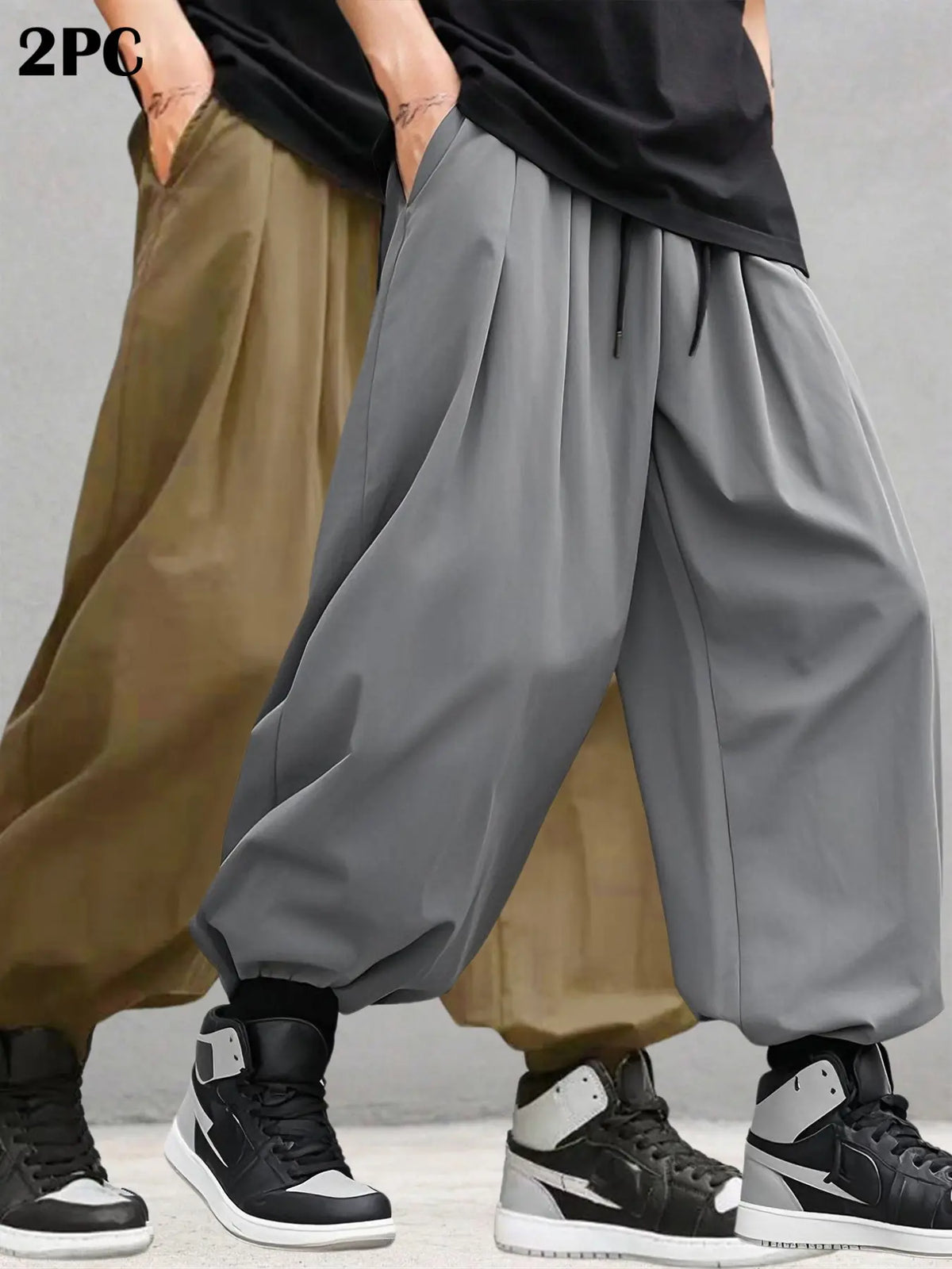 Men's Plain Waist Pants, Loose Fitting Drawstring, Loose Oversized Casual Comfy Breathable Pocket Jogger Pants for Spring & Fall, Fashion Men's Bottoms for Daily Wear