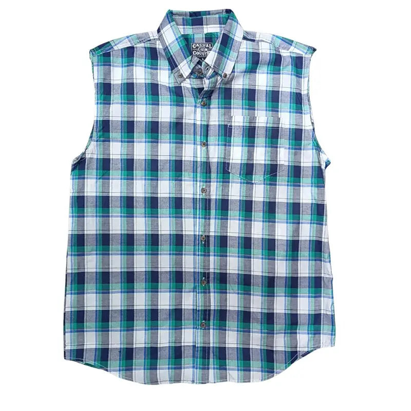 Mens Sleeveless Checkered Shirt - Assorted Colors