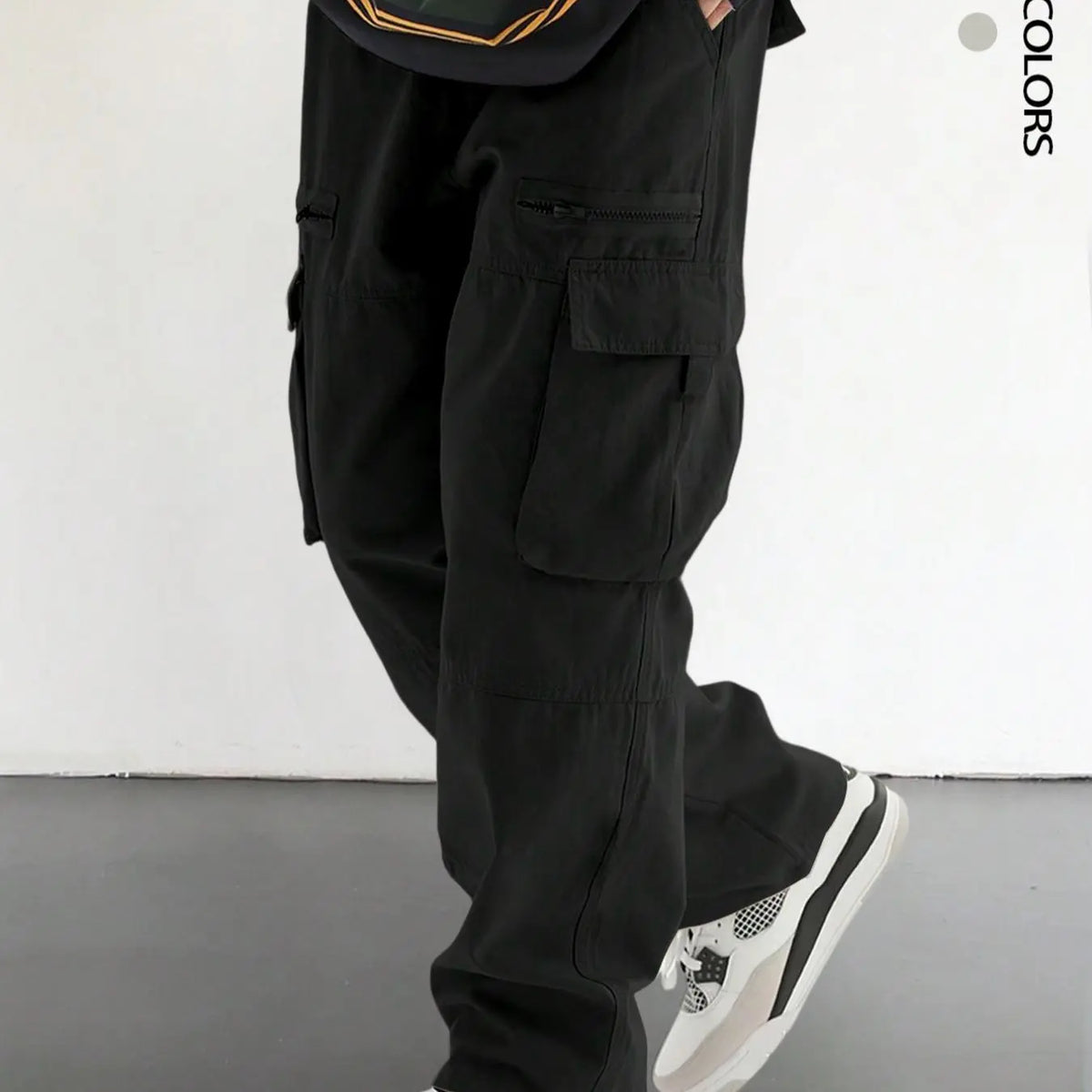 Men's Plain Loose Fitting Drawstring Waist Casual Cargo Pants, Loose Street Fashion Zipper Casual Slant Pocket Trousers, Pants for Men, Summer Work Outfits, Men's Bottoms, Casual Streetwear Trousers, Adjustable Waist Pants