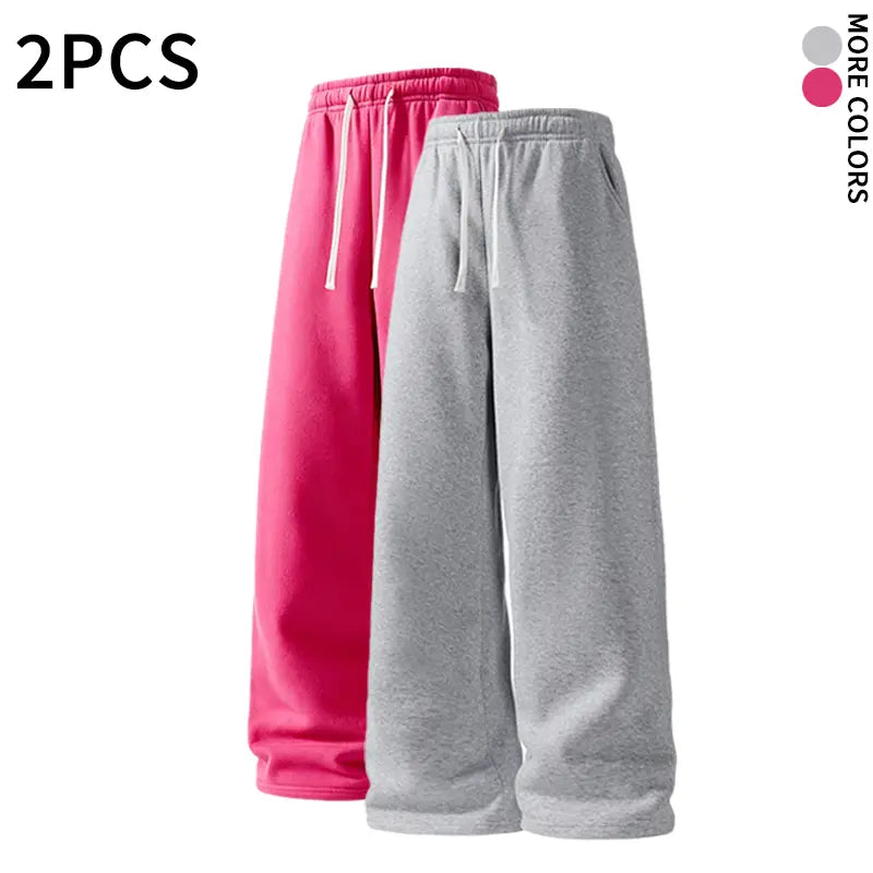 SPEEALER Men’s 2-Pack Warm Fleece Wide-Leg Pants - Personalized Stylish Menswear, Loose Sports Pants, Winter Casual Streetwear Essential Bottoms