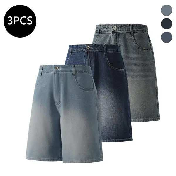 5-Pack Men’s Summer Knee-Length Denim Shorts — Trendy High-Street/Streetwear Athletic Casual Loose Fit, Ideal for Fitness and Running