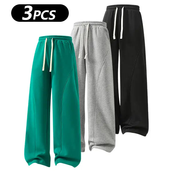 summervibes Men's Solid-Color Drawstring Pants with Curved Blade Design—relaxed fit suitable for all seasons. Street-style men's trousers perfect for everyday wear and layering. Menswear Beige daily wear pant