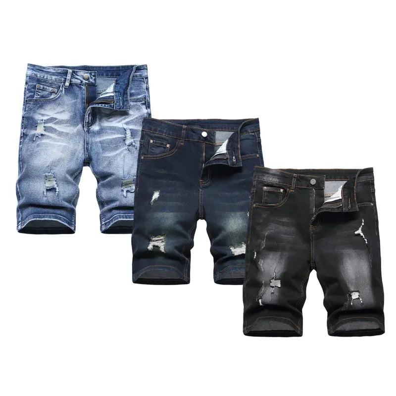 JUNBAOSS Men's Multi Pack Slim Fit Stretch Denim Shorts Ripped Skinny Jean Shorts for Men,Fashion Straight Comfort Flex Waist Short Jean