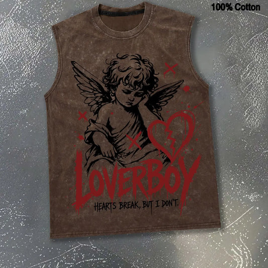 Men's Casual Vest, Vintage Filter, Angel Line Draft, Cracked Heart, Splattered Letters, Soft Cotton, Daily Use, Travel Essential