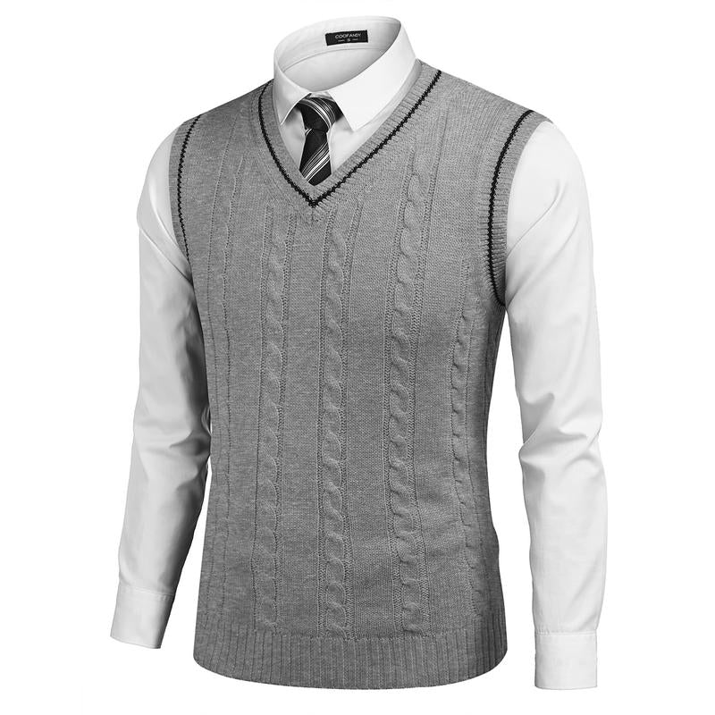 COOFANDY Men's Sweater Vest V Neck Slim Fit Casual Sleeveless Twisted Knitted Pullover Sweater